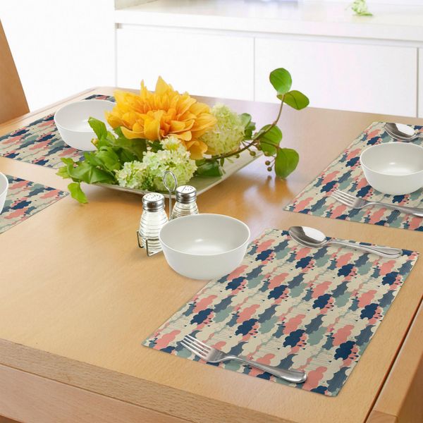 Tovagliette Abakuhaus Autunno, Artisan Rain Cloudbursts Inserisce L'aria Monsonica Nell'illustrazione Artistica Della Meteorologia Atmosferica, Tessuto Lavabile E Resistente Allo Scolorimento Per Sala Da Pranzo E Cucina, Multicolore-image