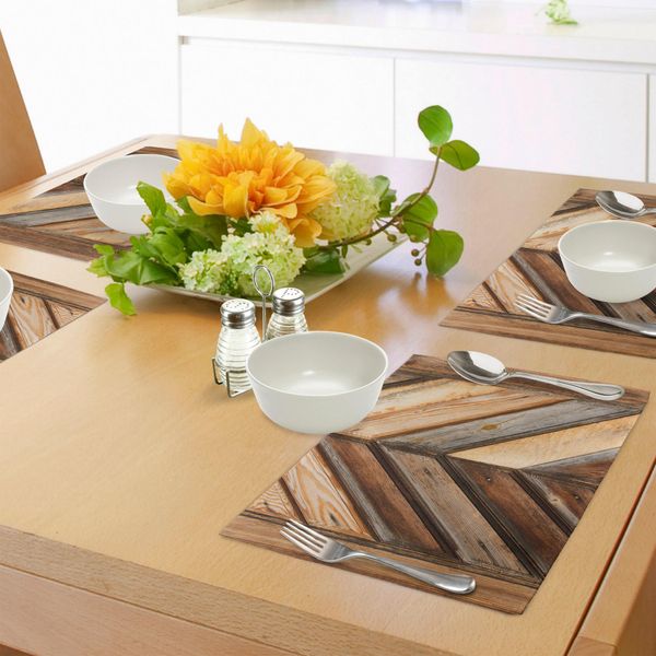 Abakuhaus Tovagliette Rustiche, Recinzione In Legno, Figura Vintage E Grunge, Giardinaggio Con Tema Natural Rural Pastorale Print, Tiscjdeco In Tessuto Resistente Al Colore Per La Sala Da Pranzo E La Cucina, Marrone-image