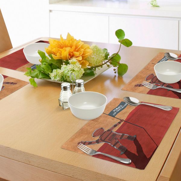 Tovagliette Abakuhaus Space, Colonizzazione Di Marte Con Cosmonauta Sul Pianeta Con Bandiera Discovery Image, Tiscjdeco In Tessuto Resistente Al Lavaggio Per Sala Da Pranzo E Cucina, Arancione Rosso-image