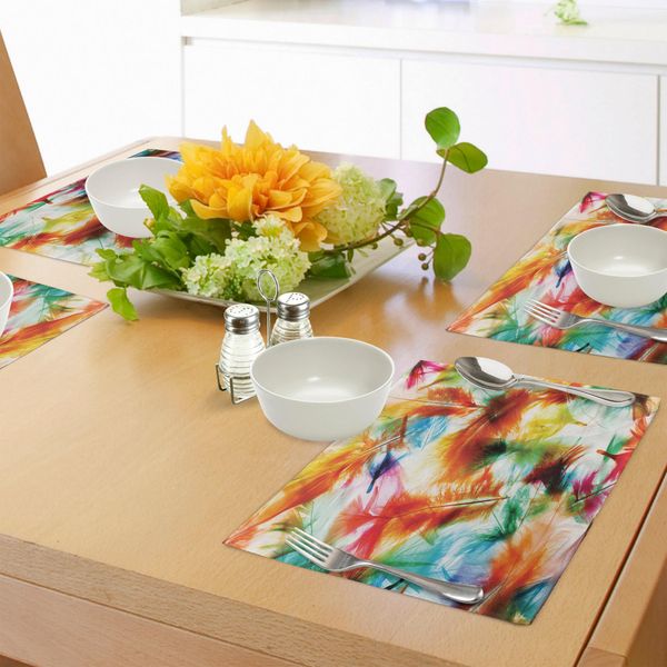Abakuhaus Tovagliette Colorate, Mix Psichedelico Sfocato Di Piume Energia Pura Dell'amore E Della Vita Icone Artistiche, Tiscjdeco In Tessuto Resistente Al Colore Per La Sala Da Pranzo E La Cucina, Multicolore-image