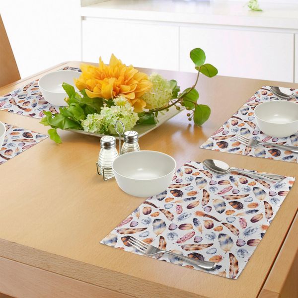 Tovagliette Abakuhaus Con Pavone, Falco, Pavone, Aquila E Colibrì In Un'immagine Vintage A Tema Animale, Decorazione Da Tavola In Tessuto Resistente Al Lavaggio Per La Sala Da Pranzo E La Cucina, Arancione E Blu.-image