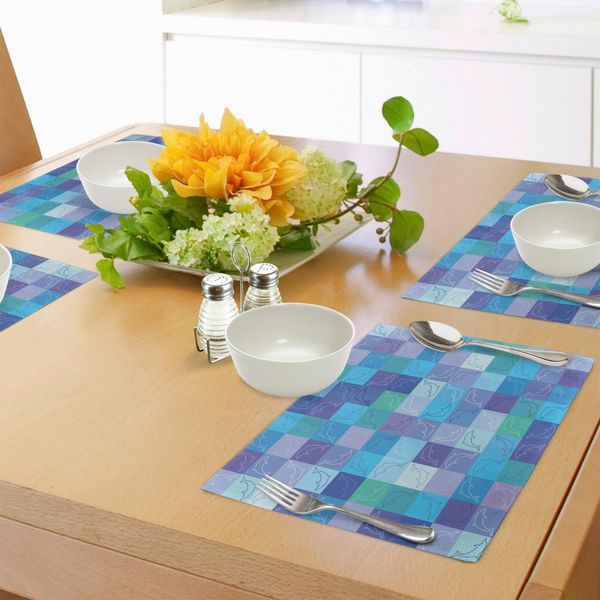 Tovagliette Abakuhaus Con Motivi Marini, Giocosi Numeri A Forma Di Delfino In Un Mosaico Colorato Con Tema Della Vita Sottomarina, Decorazioni Da Tavola In Tessuto Resistente Al Lavaggio Per La Sala Da Pranzo E La Cucina, Multicolore-image
