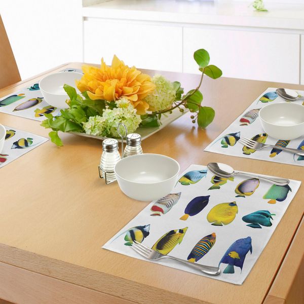 Tovagliette Abakuhaus Aqua, Pesci Tropicali, Figure Di Animali Con Pesce Pagliaccio Zebrasoma, Immersioni, Nemo, Tema Della Vita Acquatica, Tiscjdeco In Tessuto Resistente Al Lavaggio Per La Sala Da Pranzo E La Cucina, Multicolore-image