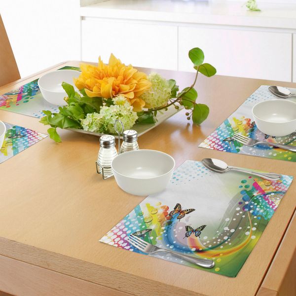 Abakuhaus Tovagliette Colorate, Trippy Flying Butterflies Con Comet Bubbles Colorate Creative Fantastic Design, Tiscjdeco In Tessuto Resistente Al Lavaggio Per La Sala Da Pranzo E La Cucina, Multicolore-image