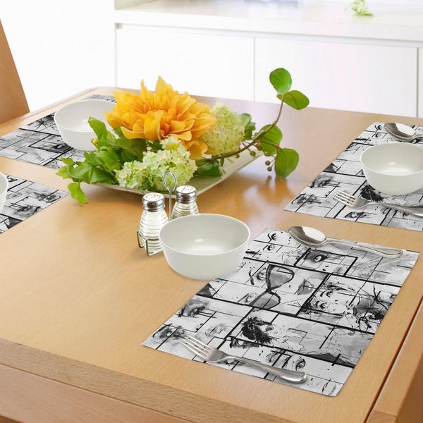 Abakuhaus Tovagliette Torre Eiffel, Volti Di Donne Con Diversi Tipi Di Trucco Agli Occhi Torre Eiffel Romance Parigi Immagine, Tiscjdeco In Tessuto Resistente Al Lavaggio Per La Sala Da Pranzo E La Cucina, Bianco Nero Grigio-image