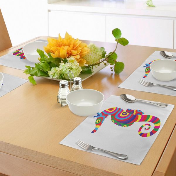 Tovagliette Abakuhaus, Grafica Con Divertenti Cavallucci Marini Colorati, Fauna Marina, Pesci Ossei, Oggetto Retrò Marittimo, Decorazione Da Tavola In Tessuto Resistente Ai Colori Per La Sala Da Pranzo E La Cucina, Multicolore-image