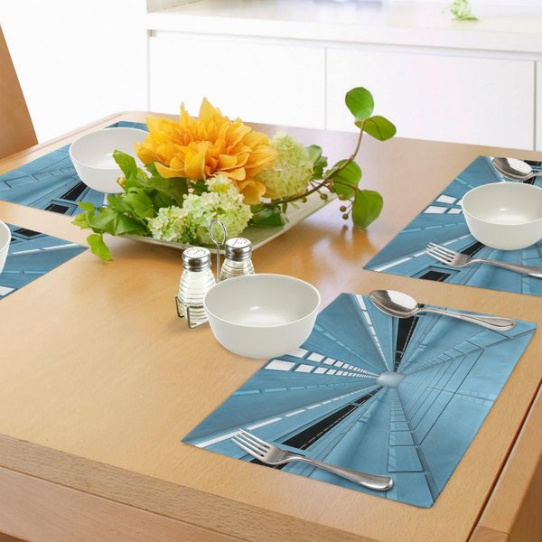 Tovagliette Abakuhaus Space, Fantascienza, Buco Nell'interno Dello Shuttle Spaziale Futuristic Arrival Image, Tiscjdeco In Tessuto Resistente Al Lavaggio Per La Sala Da Pranzo E La Cucina, Azzurro-image