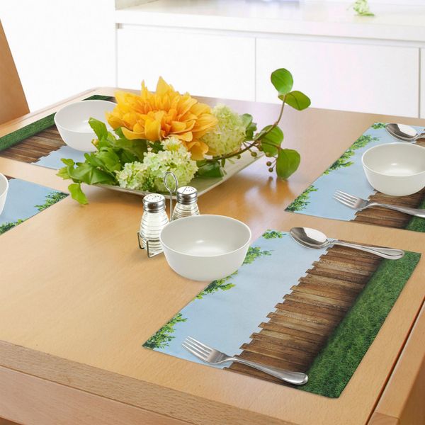 Abakuhaus Tovagliette Per Terreni Agricoli, Assi Rustiche Su Campi E Prati, Natura Tranquilla, Fattoria, Quartiere, Stampa, Tiscjdeco In Tessuto Resistente Al Colore Per La Sala Da Pranzo E La Cucina, Verde Marrone-image