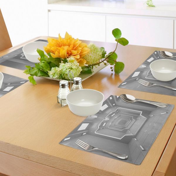 Tovagliette Abakuhaus Space, Viaggio Soprannaturale Basato Sulla Scienza Verso I Pianeti Del Sistema Solare, Immagine Di Esplorazione, Tiscjdeco In Tessuto Resistente Al Lavaggio Per La Sala Da Pranzo E La Cucina, Verde-image