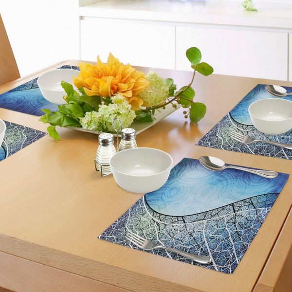 Abakuhaus Tovagliette Astratte, Motivi Psichedelici Intrecciati Con Linee Sinuose Decorate, Stampa Grafica, Tovaglietta Decorativa In Tessuto Resistente Al Lavaggio Per Sala Da Pranzo E Cucina, Nero Blu-image