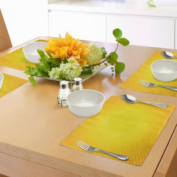 Abakuhaus Tovagliette Gialle, Illustrazione Grafica Con Cerchio Ombreggiato E Punti Gialli, Tiscjdeco In Tessuto Resistente Al Lavaggio Per La Sala Da Pranzo E La Cucina, Giallo E Bianco-image