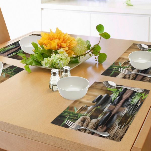 Tovagliette Abakuhaus Spa, Tripletta Di Pietre Da Massaggio Zen Asiatiche Con Olio Alle Erbe E Candele Profumate, Decorazioni Da Tavola In Tessuto Resistente Al Lavaggio Per La Sala Da Pranzo E La Cucina, Bianco, Nero E Marrone-image