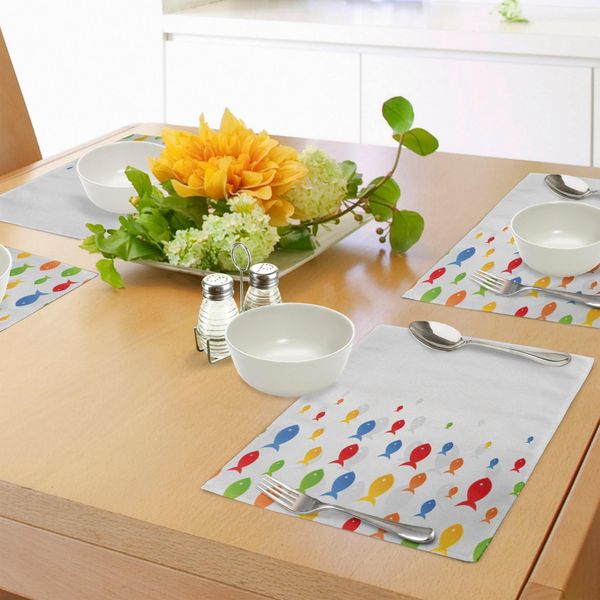Tovagliette Abakuhaus Con Motivi Di Pesci, Pesci Colorati Che Nuotano Su Sfondo Grigio, Simpatici Mammiferi Marini, Tessuto Lavabile E Resistente Al Lavaggio, Per Sala Da Pranzo E Cucina, Multicolore-image