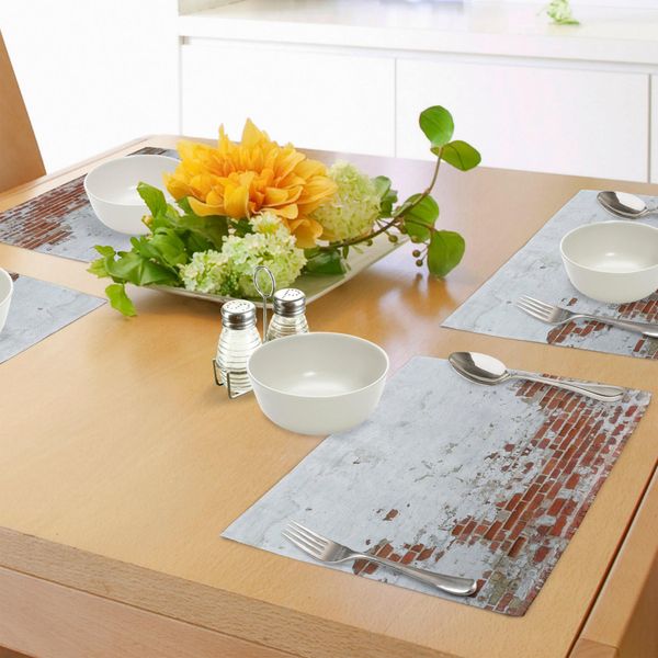 Abakuhaus Tovagliette Con Motivo Mattoni, Parete Danneggiata Ricoperta Di Vernice Bianca Con Scena Urbana Decadente Ispirata Alla Vendemmia, Stampa Digitale Su Tessuto Lavabile, Decorazione Da Tavola Per La Cucina, Rosso-image