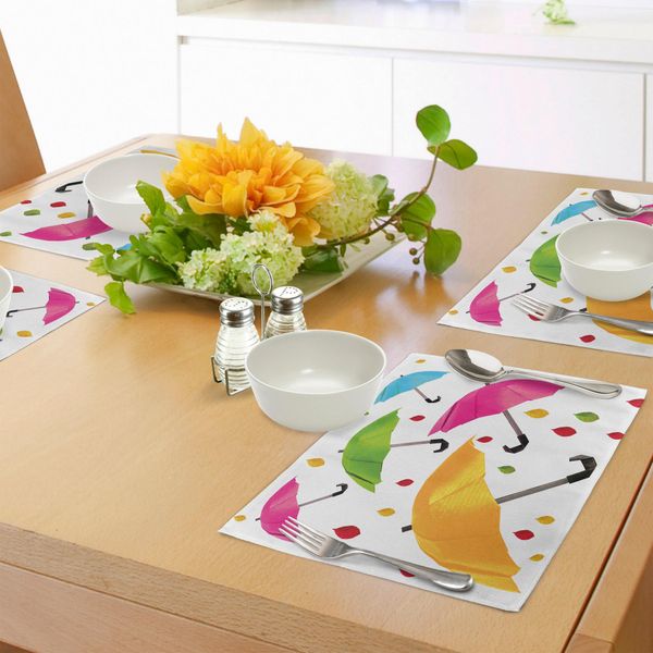 Abakuhaus Tovagliette Colorate, Diverse Dimensioni Motivo Ombrello Con Foglie, Gocce D'acqua, Clima, Sicurezza Design, Tiscjdeco In Tessuto Resistente Al Lavaggio Per La Sala Da Pranzo E La Cucina, Multicolore-image