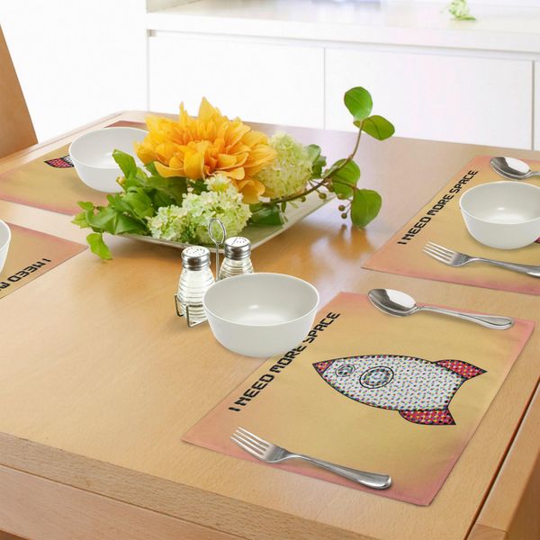 Abakuhaus Tovagliette Vintage, Citazione Con Tono Radioso Astronave Futuristica Rocket Moon Cosmo Universo Umorismo Arte, Tiscjdeco In Tessuto Resistente Ai Colori Per La Sala Da Pranzo E La Cucina, Multicolore-image
