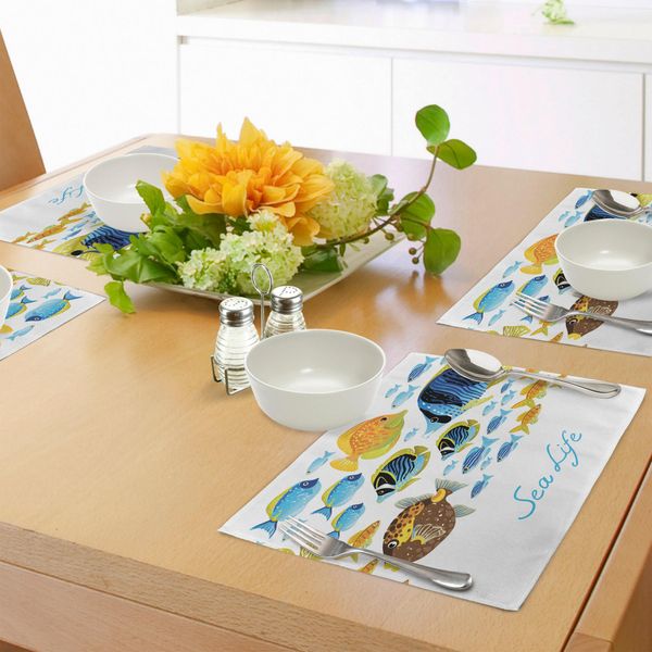Tovagliette Abakuhaus Con Motivi Ittici, Vivace Fauna Marina Con Grafica A Tema Lago Tropicale Con Pesci D'acqua Dolce, Decorazione Da Tavola In Tessuto Resistente Al Lavaggio Per Sala Da Pranzo E Cucina, Multicolore-image