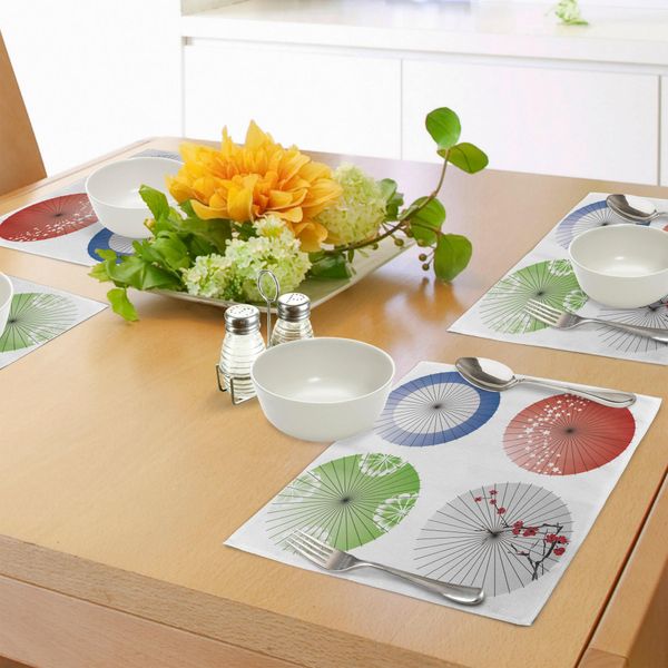 Tovagliette Giapponesi Abakuhaus, Design Artigianale Giapponese Con Fiori Di Ciliegio E Numeri Stellari, Decorazioni Da Tavola In Tessuto Resistente Al Lavaggio Per La Sala Da Pranzo E La Cucina, Multicolore-image