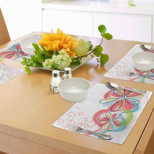 Abakuhaus Tovagliette Colorate, Grazioso Motivo Floreale Con Cuori, Numeri, Amore E Motivi Primaverili, Decorazioni Da Tavola In Tessuto Resistente Ai Colori Per La Sala Da Pranzo E La Cucina, Multicolore-image