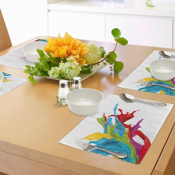 Abakuhaus Tovagliette Colorate, Stampa Grafica Digitale Artistica Con Spruzzi Di Colori Surreali, Sottobicchieri In Tessuto Lavabile, Decorazioni Per La Tavola Con Stampa, Multicolore-image