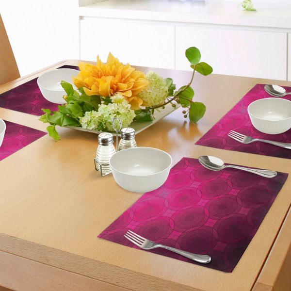 Tovagliette Abakuhaus Magenta, Disc Shaped Fluid Dynamics Con Forme Sferiche Circolari, Stampa Ad Anelli Vorticosi, Tiscjdeco In Tessuto Resistente Al Lavaggio Per La Sala Da Pranzo E La Cucina.-image