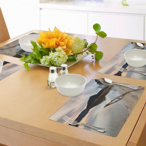 Abakuhaus Tovagliette In Legno Galleggiante, Paesaggio Costiero Con Tronco Morto Nell'acqua, Stampa Digitale, Decorazione Da Tavolo In Tessuto Resistente Al Lavaggio Per Sala Da Pranzo E Cucina, Marrone Sabbia-image