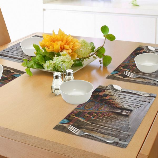 Tovagliette Abakuhaus, Tema Spirituale All'interno Dell'antico Tempio Meenakshi Nell'asia Meridionale - Stampa Digitale Su Immagine, Tiscjdeco In Tessuto Resistente Ai Colori Per La Sala Da Pranzo E La Cucina, Grigio Chiaro-image