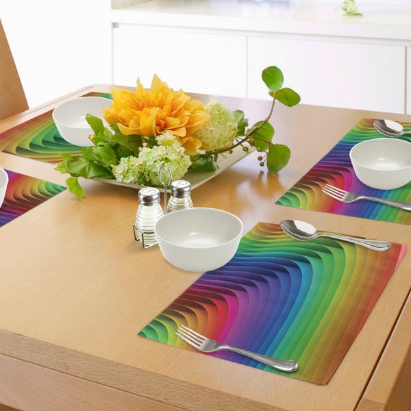 Abakuhaus Tovagliette Colorate, Onde Psichedeliche Di Colore, Stile Futuristico, Grafica Radiant Blush, Tiscjdeco In Tessuto Resistente Al Colore Per La Sala Da Pranzo E La Cucina, Multicolore-image