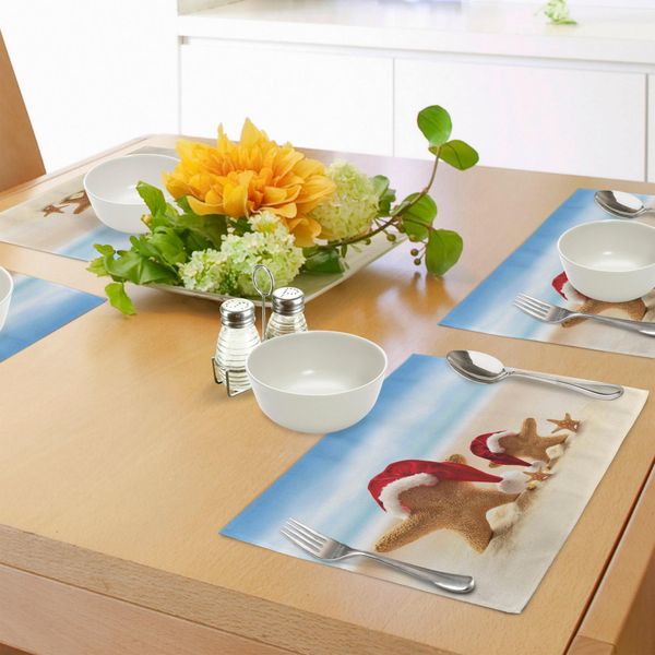 Tovagliette Natalizie Abakuhaus, Paesaggio Naturale Ventoso Con Pupazzo Di Neve Nella Stagione Invernale, Stampa West Building, Tiscjdeco In Tessuto Resistente Al Lavaggio Per Sala Da Pranzo E Cucina, Bianco-image