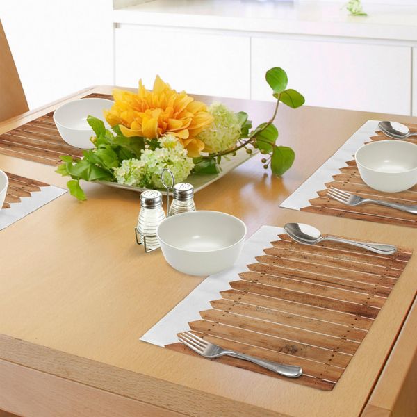Abakuhaus Tovagliette Per Terreni Agricoli, Bordo Triangolare, Strisce Di Legno, Rivestimento In Legno, Utensili, Immagine Artistica, Tiscjdeco In Tessuto Resistente Al Colore Per La Sala Da Pranzo E La Cucina, Bianco Marrone-image