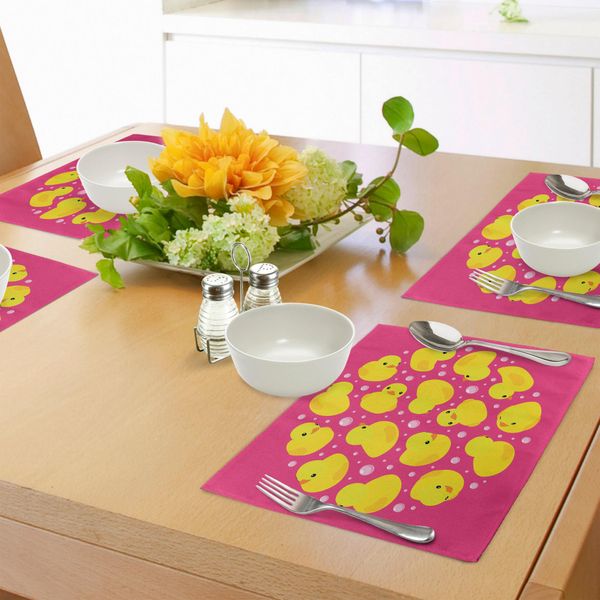 Tovagliette Abakuhaus Con Paperelle Da Bagno, Divertenti Paperelle Baby, Motivo Circolare Artistico, Giocattoli Da Bagno Per Bambini, Bolle, Stampa Animalier, Tiscjdeco In Tessuto Resistente Al Lavaggio Per Sala Da Pranzo E Cucina, Giallo E Rosa-image