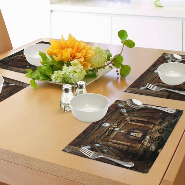 Tovagliette Abakuhaus Con Motivi A Colonne, Grafica Fantasia Raffigurante L'interno Di Un Tempio Con Immagini 3D Delle Colonne Realizzate Al Computer, Tiscjdeco In Tessuto Resistente Ai Colori Per La Sala Da Pranzo E La Cucina, Marrone-image