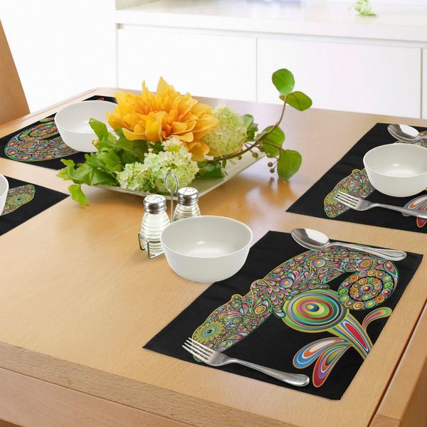 Abakuhaus Tovagliette Psichedeliche, Figura Pop Art Camaleonte Con Elementi Grafici Originali Rettiliani, Tiscjdeco In Tessuto Resistente Al Lavaggio Per Sala Da Pranzo E Cucina, Multicolore-image