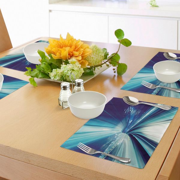 Abakuhaus Tovagliette Astratte, Train Yurikamome Tokyo Paesaggio Asiatico Moderno Di Notte Opera D'arte, Tiscjdeco In Tessuto Resistente Al Colore Per La Sala Da Pranzo E La Cucina, Blu Scuro Bianco E Blu-image