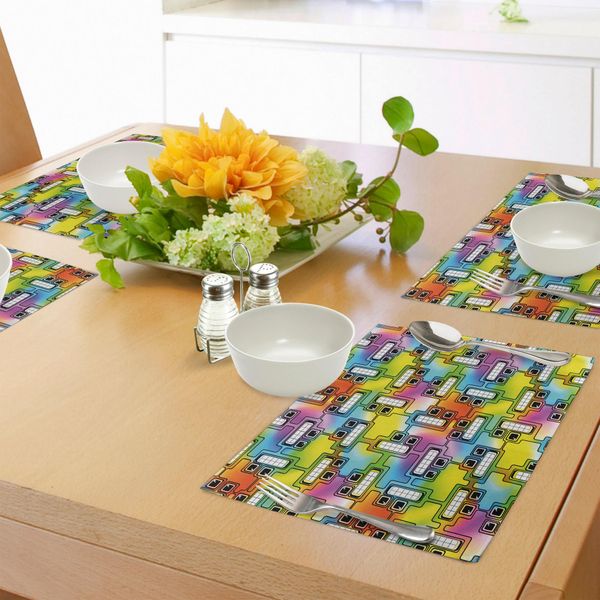 Abakuhaus Tovagliette Colorate, Personaggi Hippie Digitali Divertenti Con Occhi E Motivi Grafici Ispirati Ai Videogiochi, Tiscjdeco In Tessuto Resistente Ai Colori Per La Sala Da Pranzo E La Cucina, Multicolore-image