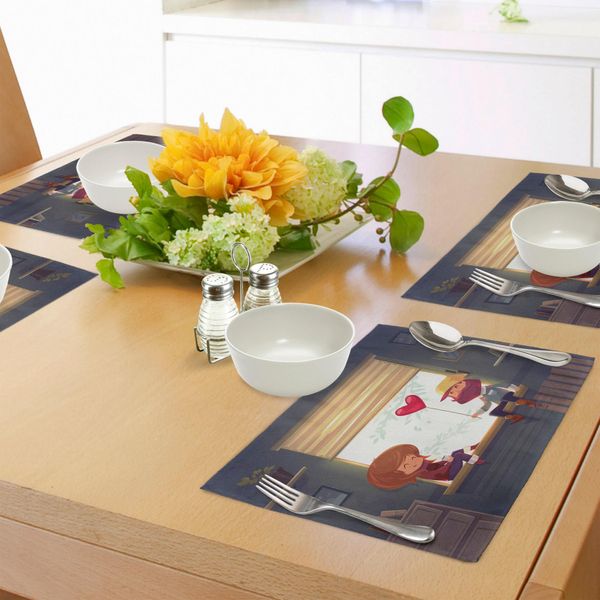 Abakuhaus Tovagliette Di San Valentino, Coppia Romantica E Adorabile A Casa, Sorrisi E Palloncini, Stampa Artistica, Decorazione Da Tavola In Tessuto Resistente Ai Colori Per La Sala Da Pranzo E La Cucina, Multicolore-image