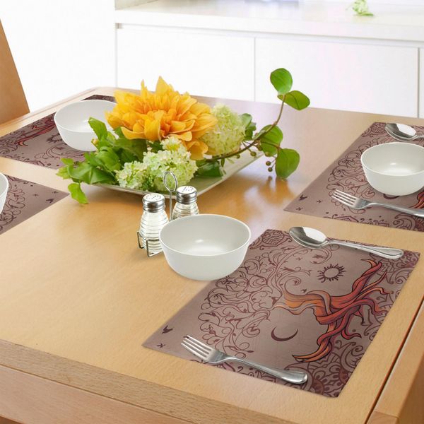 Abakuhaus Tovagliette Etniche, Albero Della Vita Con Sole E Luna Incantati Su Rami, Immagine Dell'universo Incantato, Tiscjdeco In Tessuto Resistente Al Lavaggio Per Sala Da Pranzo E Cucina, Viola-image