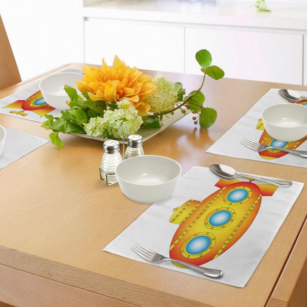 Abakuhaus Tovagliette Sottovaso Giallo Sottomarino, Tema Marino Un Sottomarino Su Sfondo Bianco Con Stampa Illustrativa, Decorazione Da Tavola In Tessuto Resistente Al Lavaggio Per La Sala Da Pranzo E La Cucina, Arancione E Giallo-image
