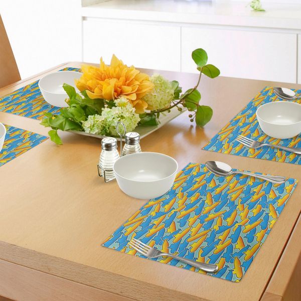 Abakuhaus Tovagliette Sottovaso Giallo Sottomarino, Stile Pop Art Retrò, Tema Subacqueo, Design Classico Subacqueo, Tiscjdeco In Tessuto Resistente Al Colore Per La Sala Da Pranzo E La Cucina, Giallo E Blu-image