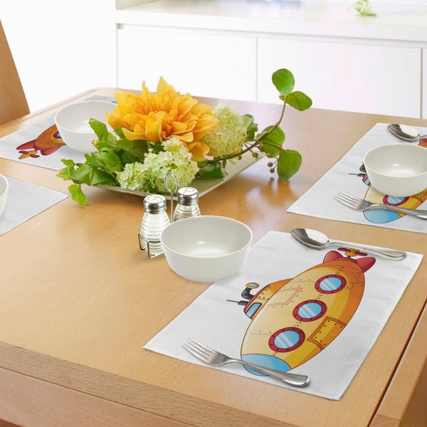 Abakuhaus Tovagliette Sottovaso Giallo Sottomarino, Disegno A Tema Marino In Stile Cartone Animato Con Illustrazione Di Una Stampa Subacquea, Decorazione Da Tavola In Tessuto Resistente Al Lavaggio Per Sala Da Pranzo E Cucina, Arancione E Giallo-image