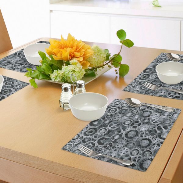 Tovagliette Abakuhaus, Design Realistico Con Ingranaggi Meccanici E Motivi Tecnologici, Tiscjdeco In Tessuto Resistente Ai Colori Per La Sala Da Pranzo E La Cucina, Grigio-image