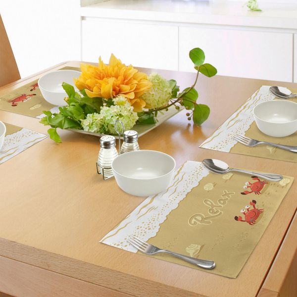 Tovagliette Abakuhaus Con Granchi, Divertente Motivo Estivo Con Graziosi Granchi Sulla Spiaggia, Tema Vacanze, Decorazione Da Tavola In Tessuto Resistente Ai Colori Per La Sala Da Pranzo E La Cucina, Marrone Sabbia E Bianco.-image