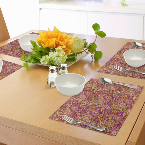 Tovagliette Abakuhaus Paisley, Design Vivace Con Fiori, Pois, Foglie E Motivi Ornamentali, Stampa Artistica, Tiscjdeco In Tessuto Resistente Al Lavaggio Per La Sala Da Pranzo E La Cucina, Multicolore-image