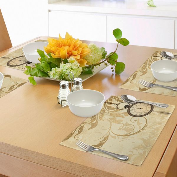 Tovagliette Abakuhaus, Motivo Vintage Grunge Con Orologi Da Taschino Su Catene, Romantica Stampa Artistica Retrò, Tiscjdeco In Tessuto Resistente Al Lavaggio Per Sala Da Pranzo E Cucina, Marrone-image