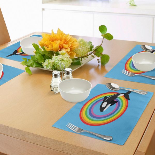 Tovagliette Abakuhaus Wal, Design Moderno Con Un'orca Che Salta In Un Cerchio Creato Dalla Stampa Arcobaleno, Tessuto Lavabile E Resistente Al Lavaggio Per Sala Da Pranzo E Cucina, Multicolore-image