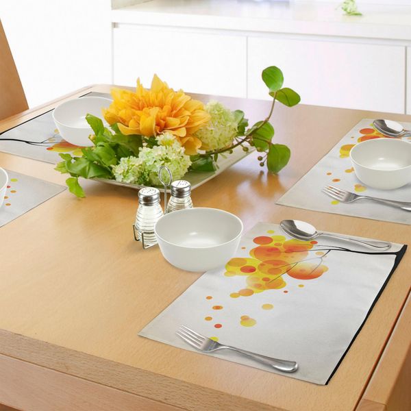 Abakuhaus Tovagliette Astratte, Albero Moderno, Tema Autunnale, Stampa Artistica Vivace, Tiscjdeco In Tessuto Resistente Al Lavaggio Per Sala Da Pranzo E Cucina, Arancione, Giallo E Nero-image