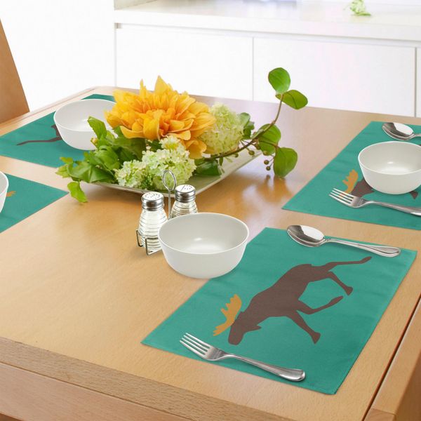 Abakuhaus Tovagliette Con Alce, Alce Con Corna - Immagine Famiglia Di Cervi Simpatica Creatura Dal Design Artistico, Tiscjdeco In Tessuto Resistente Al Lavaggio Per La Sala Da Pranzo E La Cucina, Verde Marrone-image