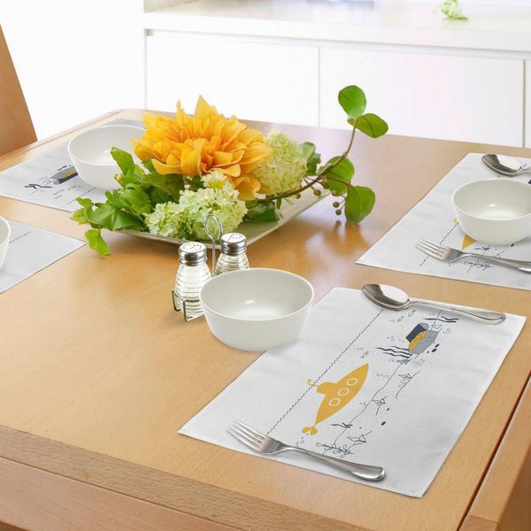 Abakuhaus Tovagliette Sottovaso Con Stampa Di Sottomarino Giallo, Pesci Sottomarini E Scrigno Del Tesoro Sul Fondo Del Mare, Decorazioni Da Tavola In Tessuto Resistente Ai Colori Per La Sala Da Pranzo E La Cucina, Marrone, Giallo E Bianco-image