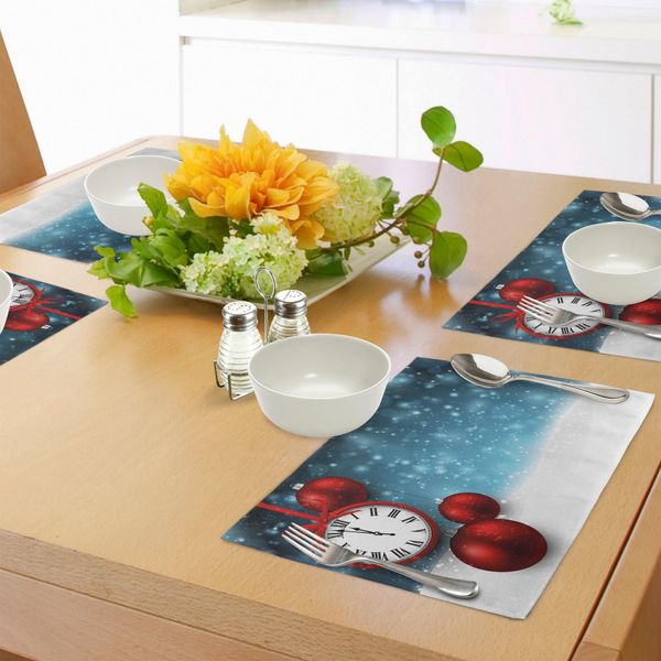 Abakuhaus Tovagliette, Palline Di Natale E Un Sottobicchiere Con Fiocchi Di Neve, Decorazioni Da Tavola In Tessuto Resistente Ai Colori Per La Sala Da Pranzo E La Cucina, Blu E Rosso-image