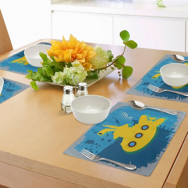 Abakuhaus Tovagliette Sottovaso Giallo Sottomarino, Illustrazione Di Una Bolla Sottomarina Sotto La Stampa Marina, Tiscjdeco In Tessuto Resistente Al Lavaggio Per La Sala Da Pranzo E La Cucina, Blu Petrolio E Senape-image